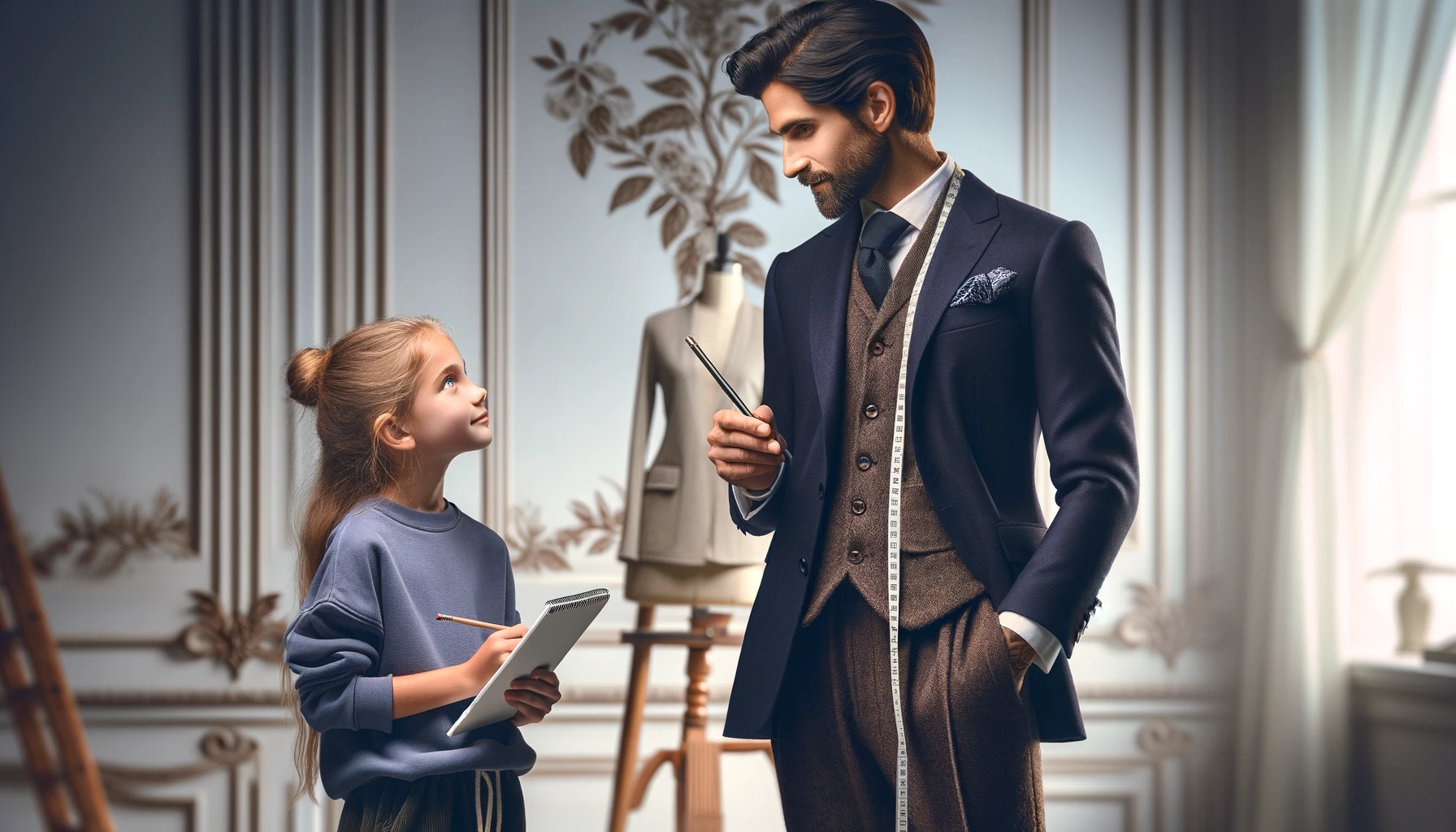 A young girl asks for fashion advice from a fashion designer
