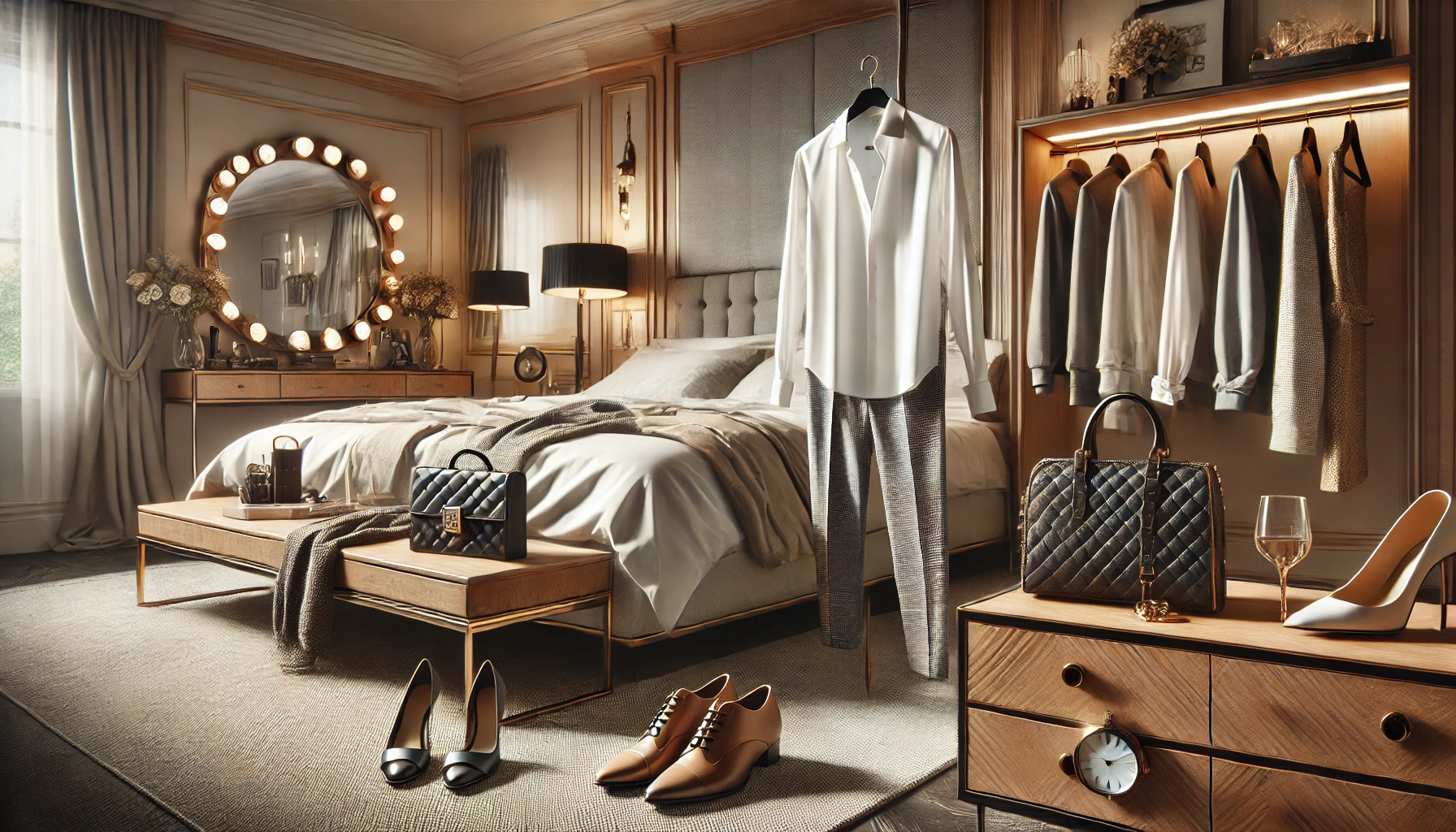 a chic, modern bedroom that embodies the essence of personal style in fashion.