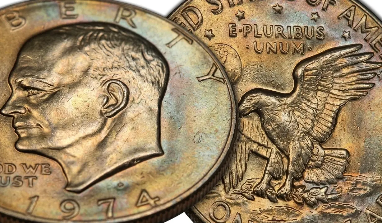 extreme close-up of 1974 silver dollar coin